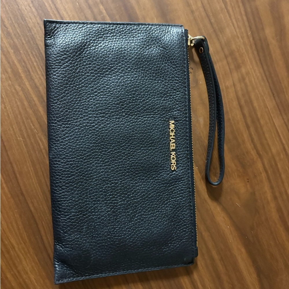Michael Kors Black Leather Wristlet with Character Design